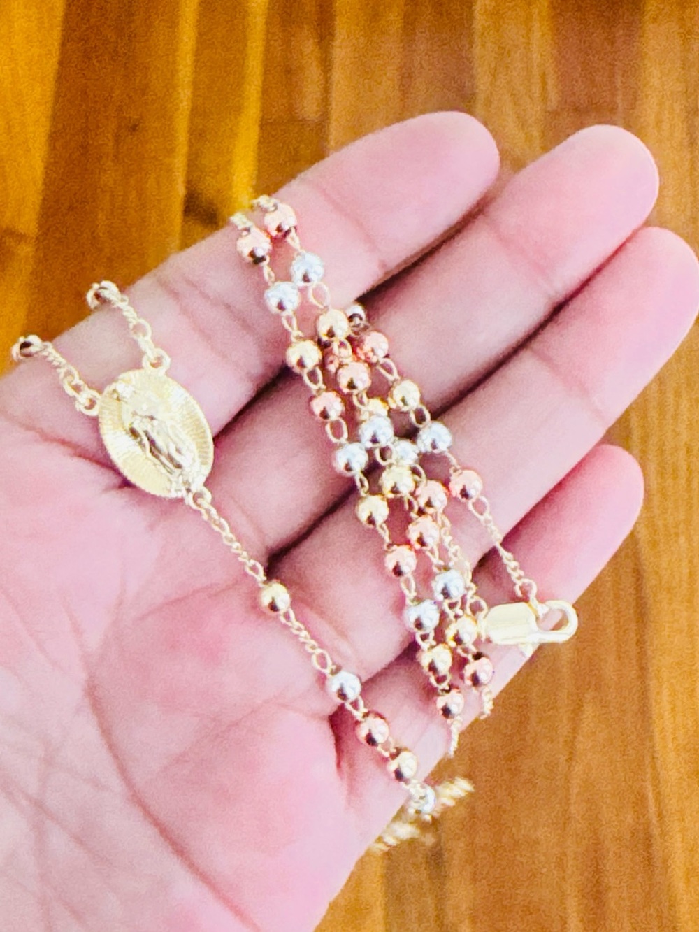 18K Gold Plated tritone 20” Inch women’s religious rosary. New